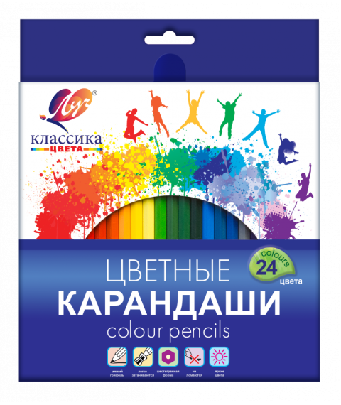 Creioane colorate 24 culori, din lemn, Klassika Луч